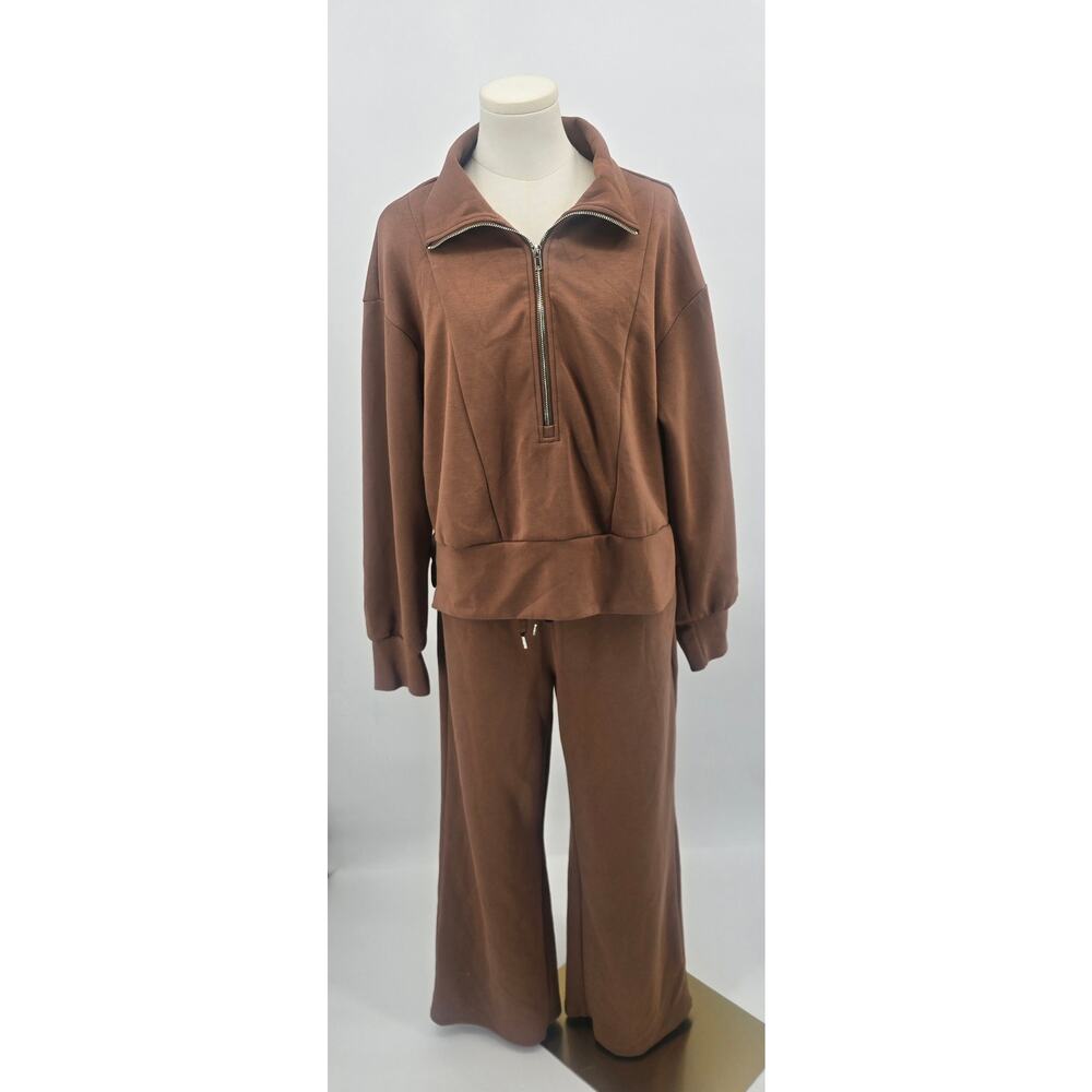 Anrabess Minimalist Soft Girl Coffee Two Piece Tracksuit